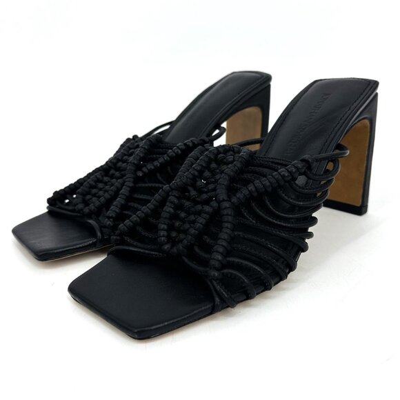 NWOB Jonathan Simkhai Audra Macrame Heeled Square Toe Sandals Black 37 US 7 - Picture 2 of 11